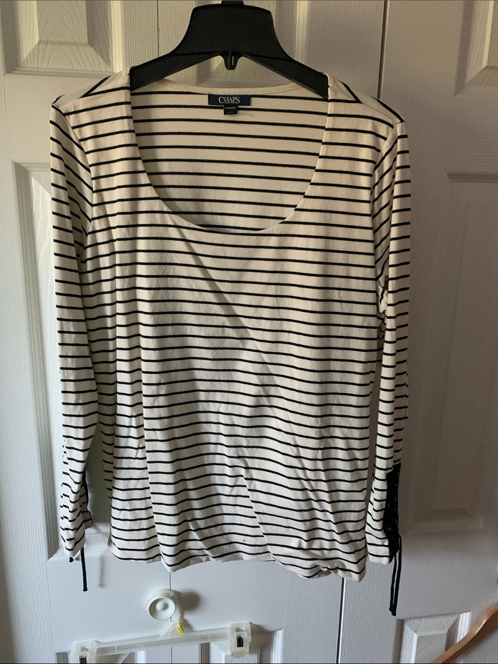 Chaps White Tee with Black Horizontal Stripes